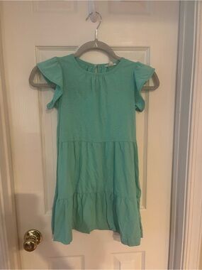 Crewcuts Girls Teal Flutter Sleeve Tiered Dress